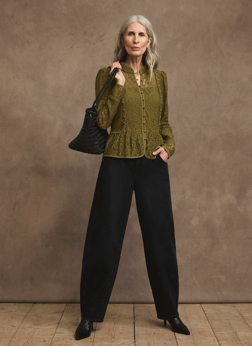 Green Lace Military Blouse