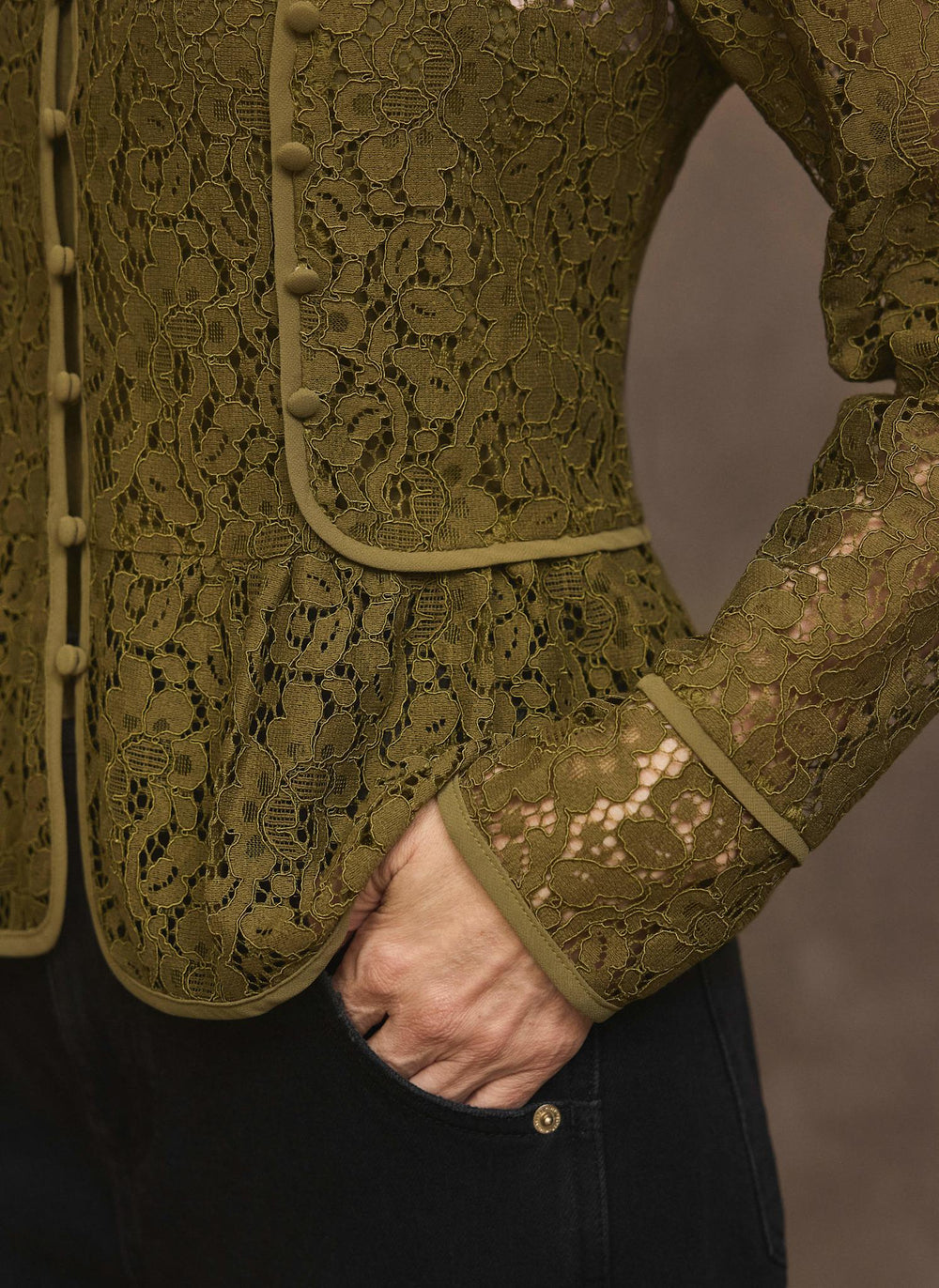 Green Lace Military Blouse