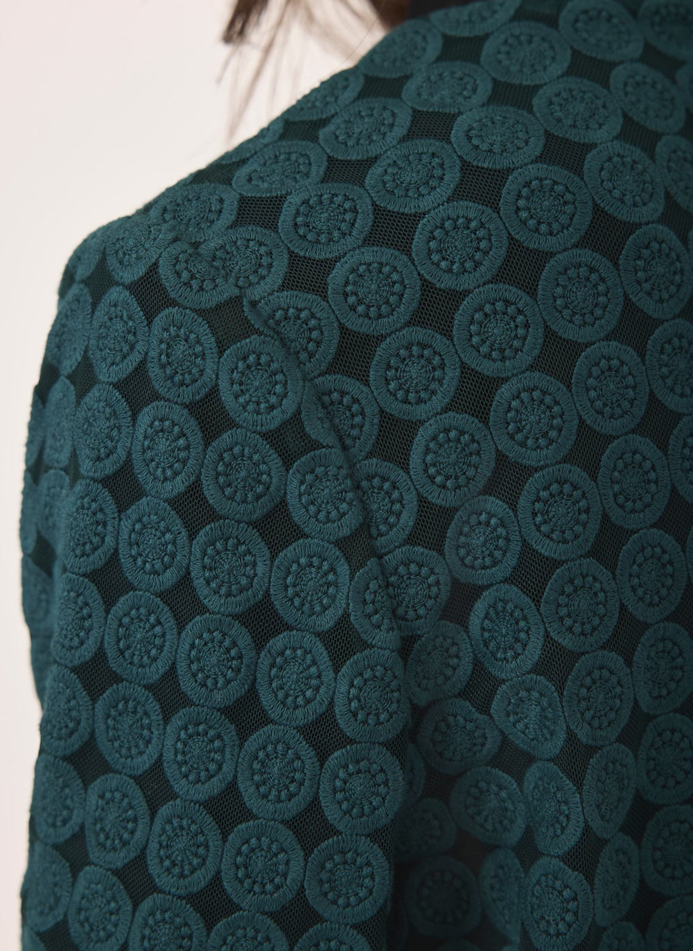 Teal Geometric Lace Bomber Jacket