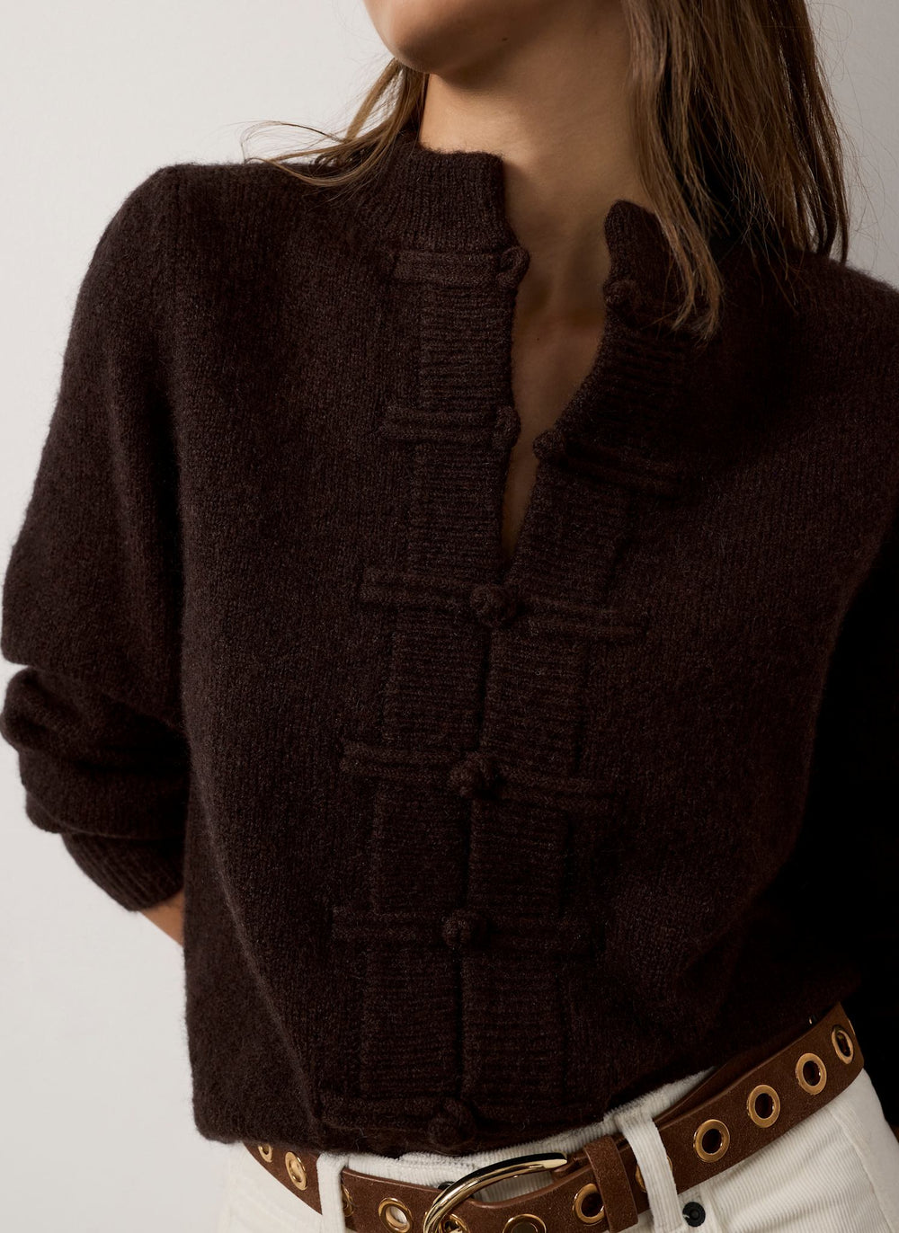 Brown Knot Button Detail Cardigan