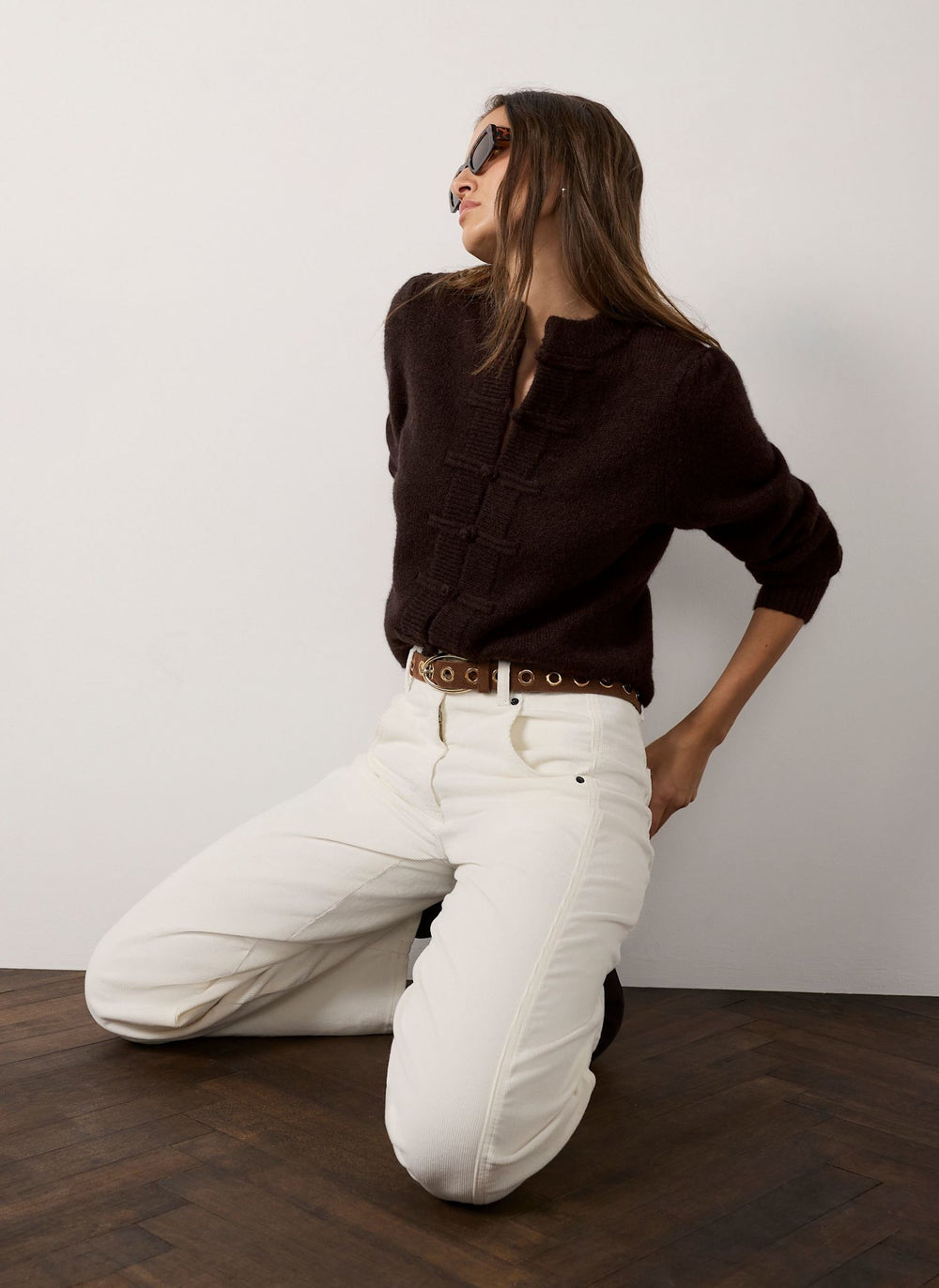 Brown Knot Button Detail Cardigan