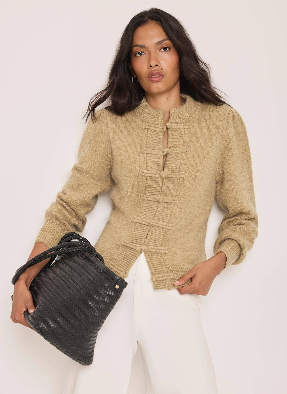 Olive Green Knot Button Detail Cardigan