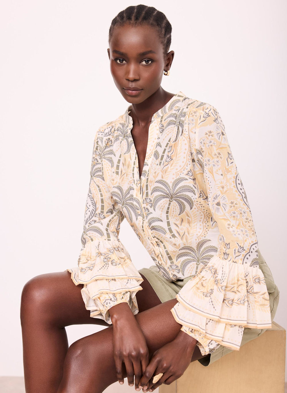 Green Palm Print Blouse