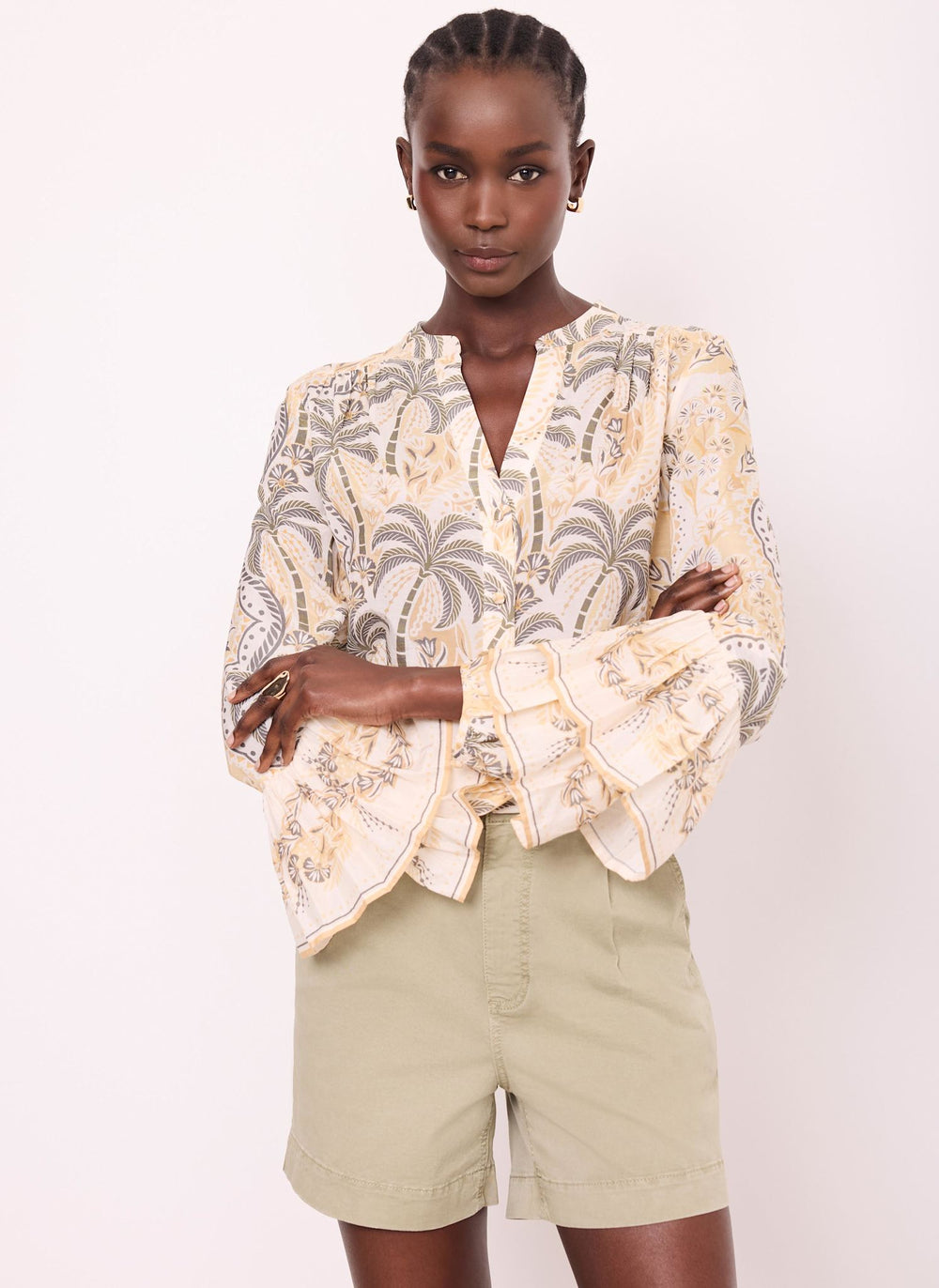 Green Palm Print Blouse