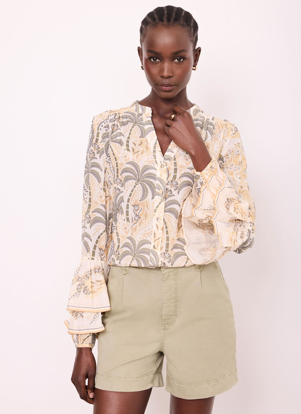 Green Palm Print Blouse