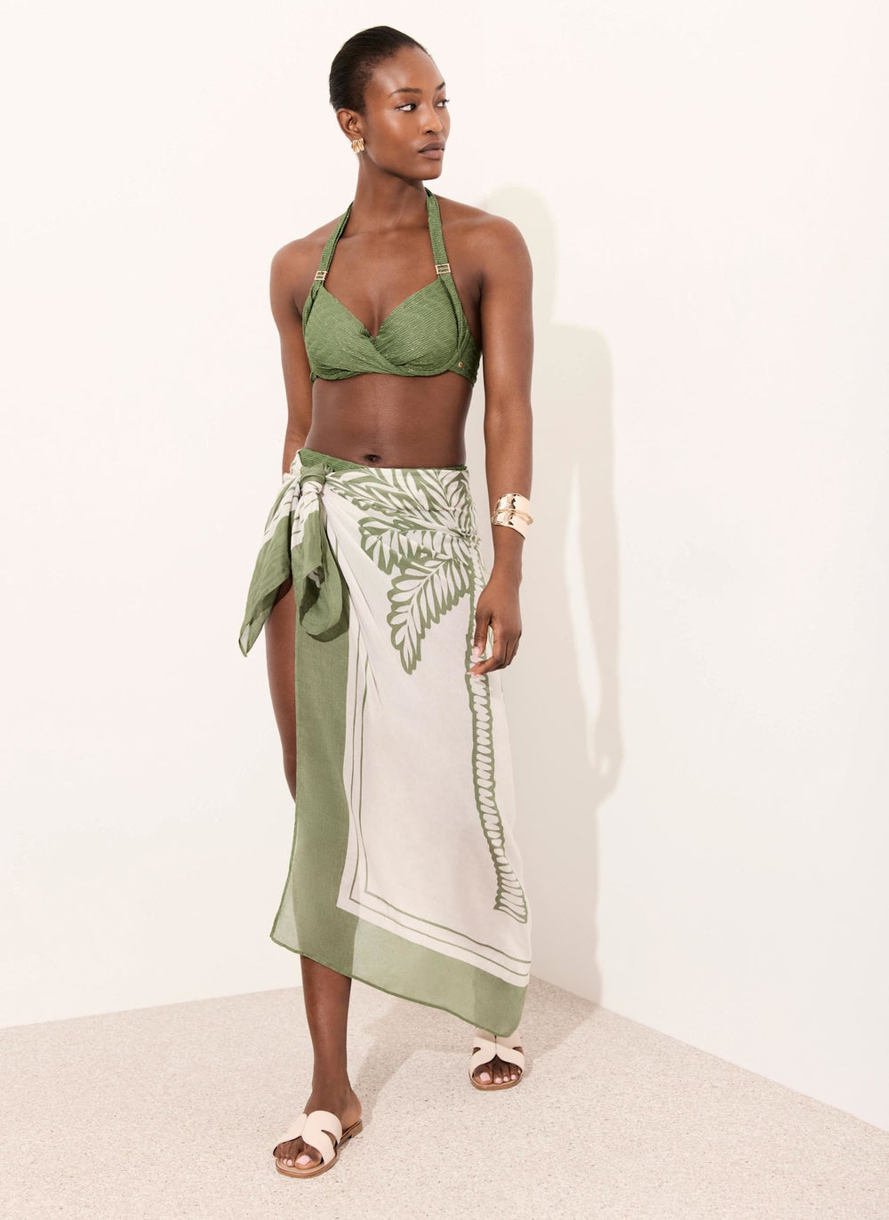 Green Palm Print Sarong