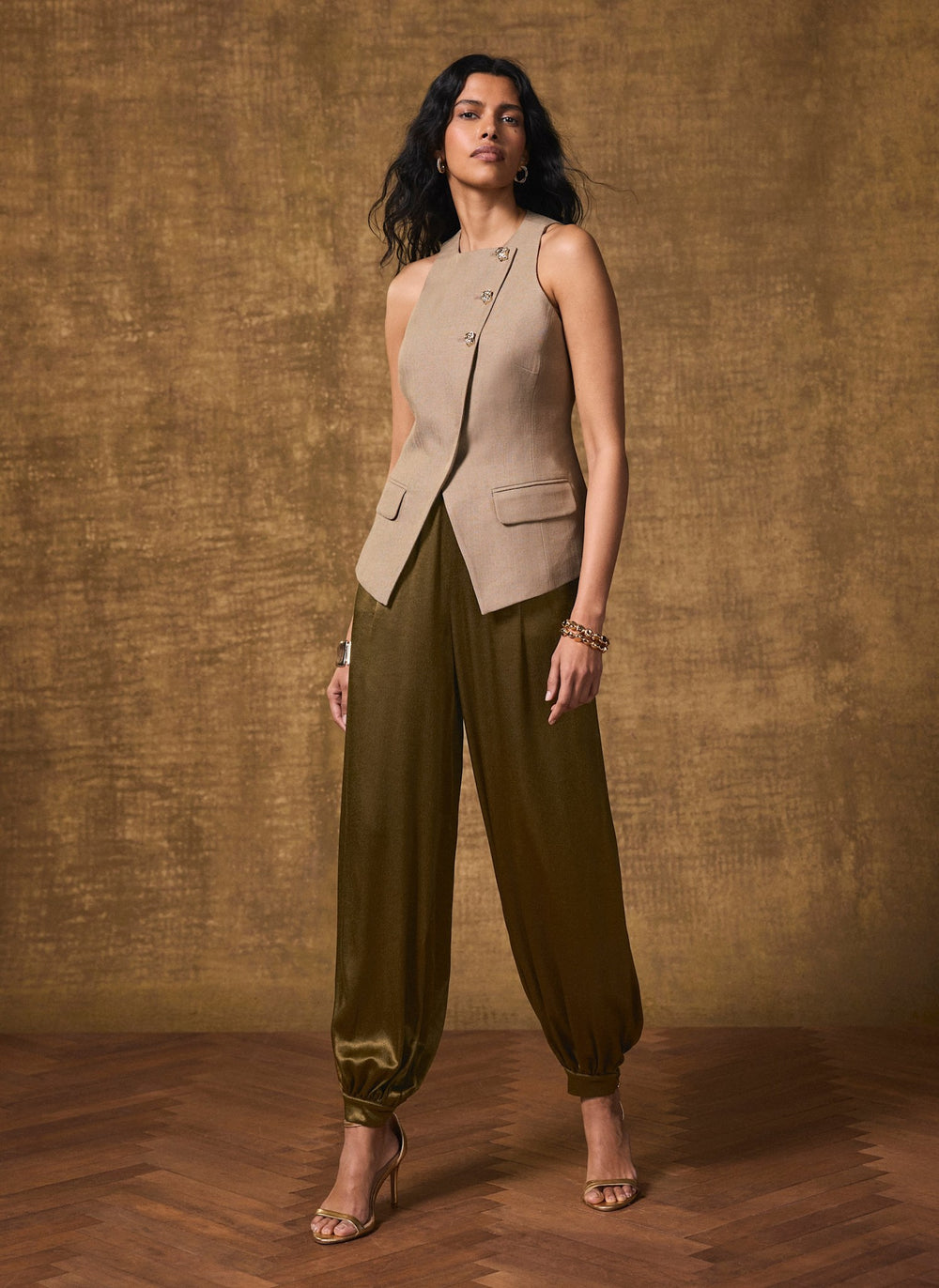 Khaki Satin Balloon Trousers