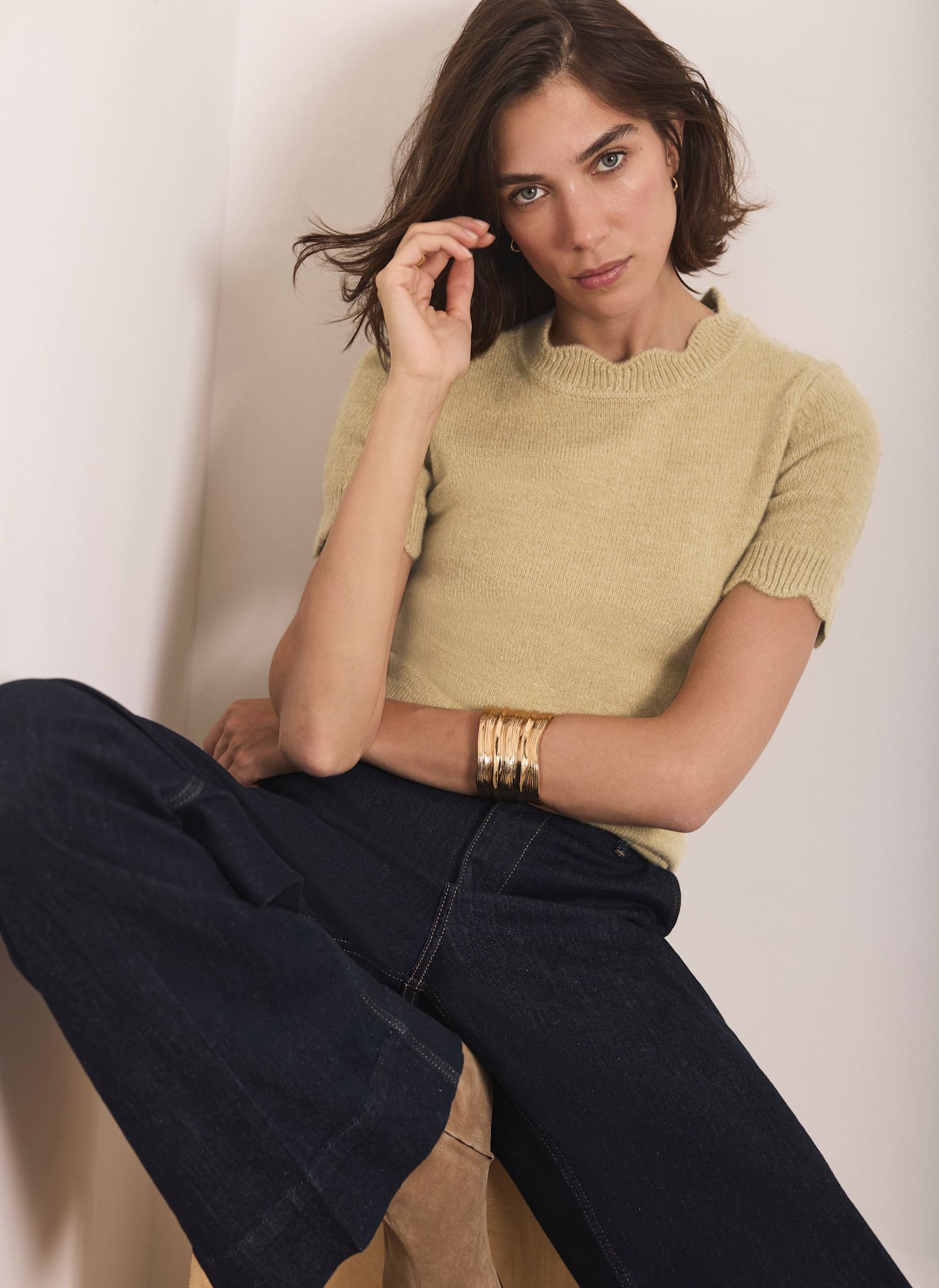 Green Scallop Trim Knit Top – Mint Velvet