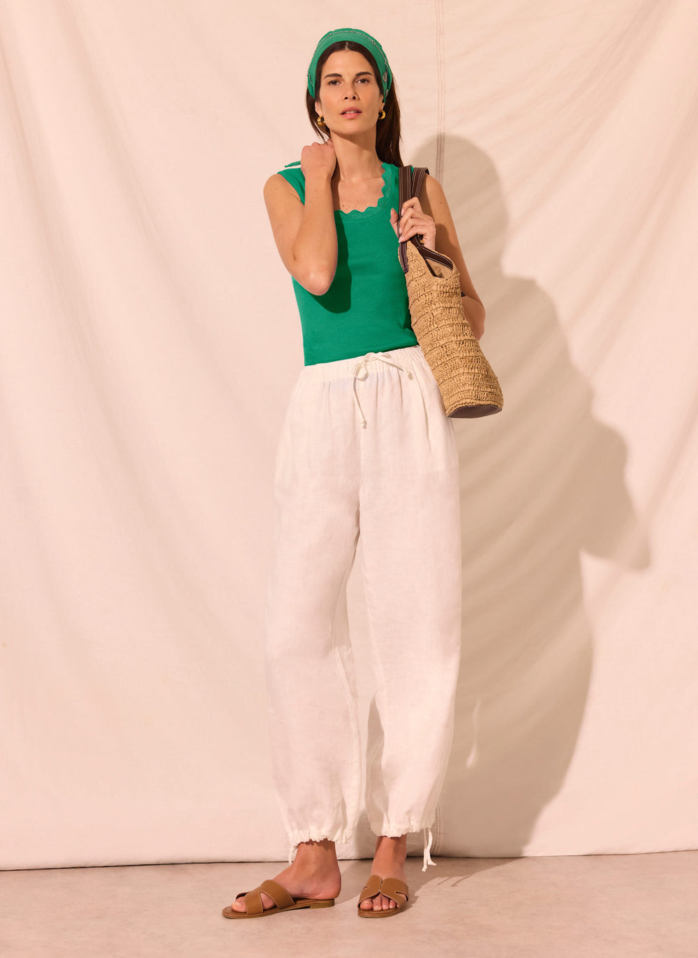 Green Scallop Trim Vest Top