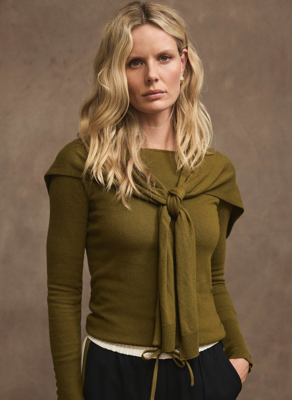 Green Cotton Blend Scarf Knit Jumper