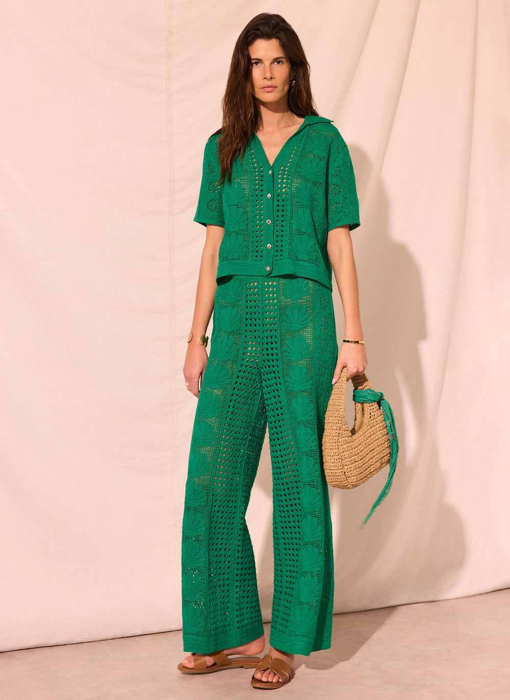 Green Crochet Shell Trousers