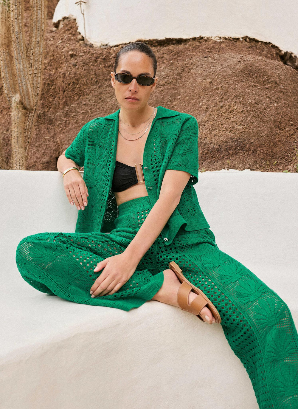 Green Crochet Shell Trousers