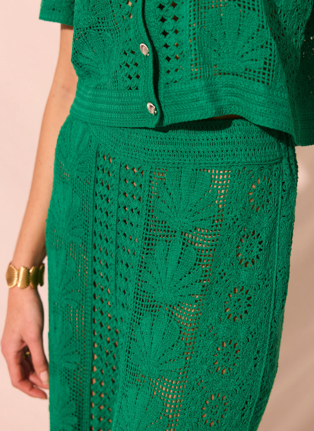 Green Crochet Shell Trousers