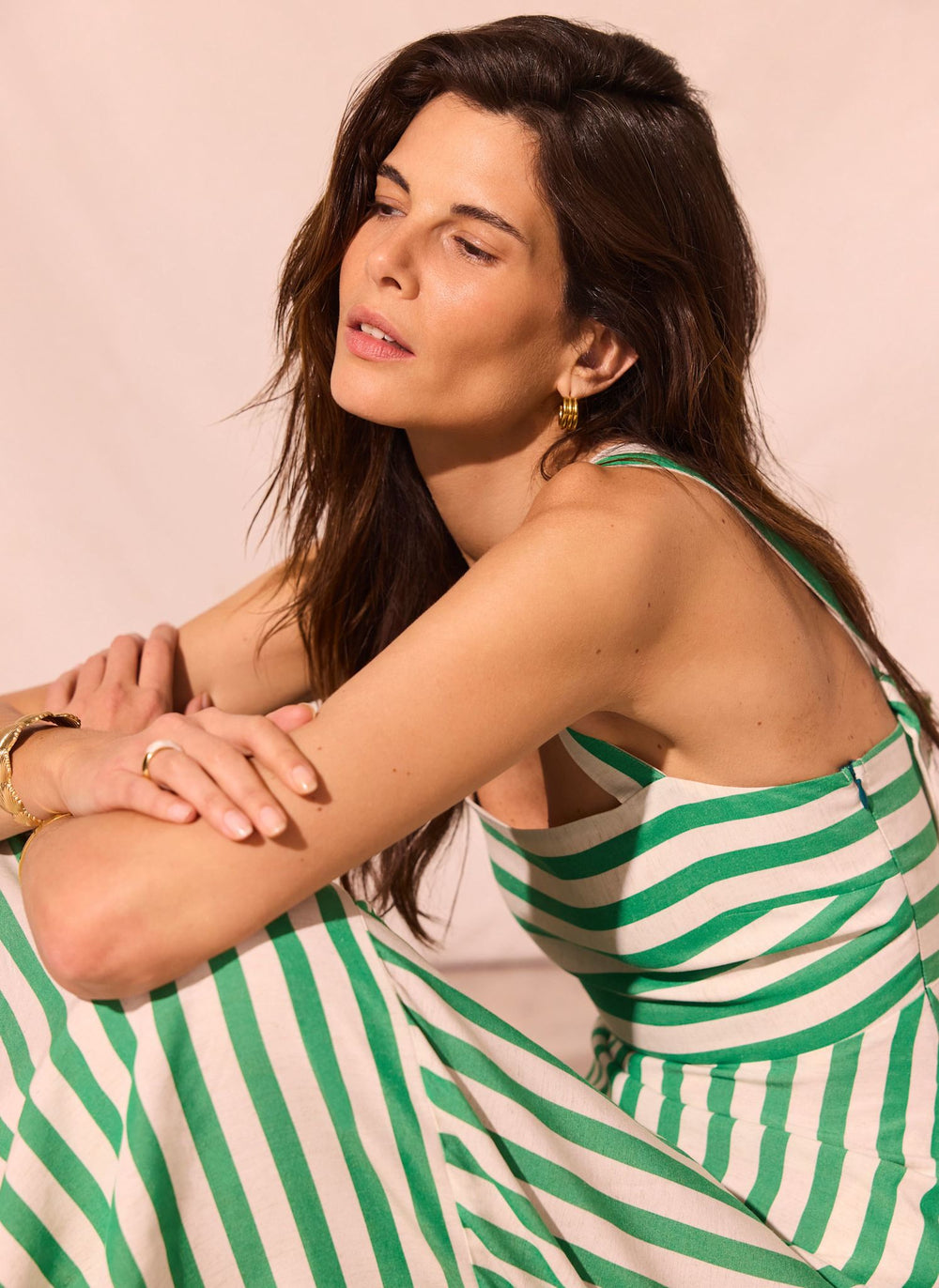 Mint Velvet Green Striped Midi Dress | Size 02 | Green | Sleeveless