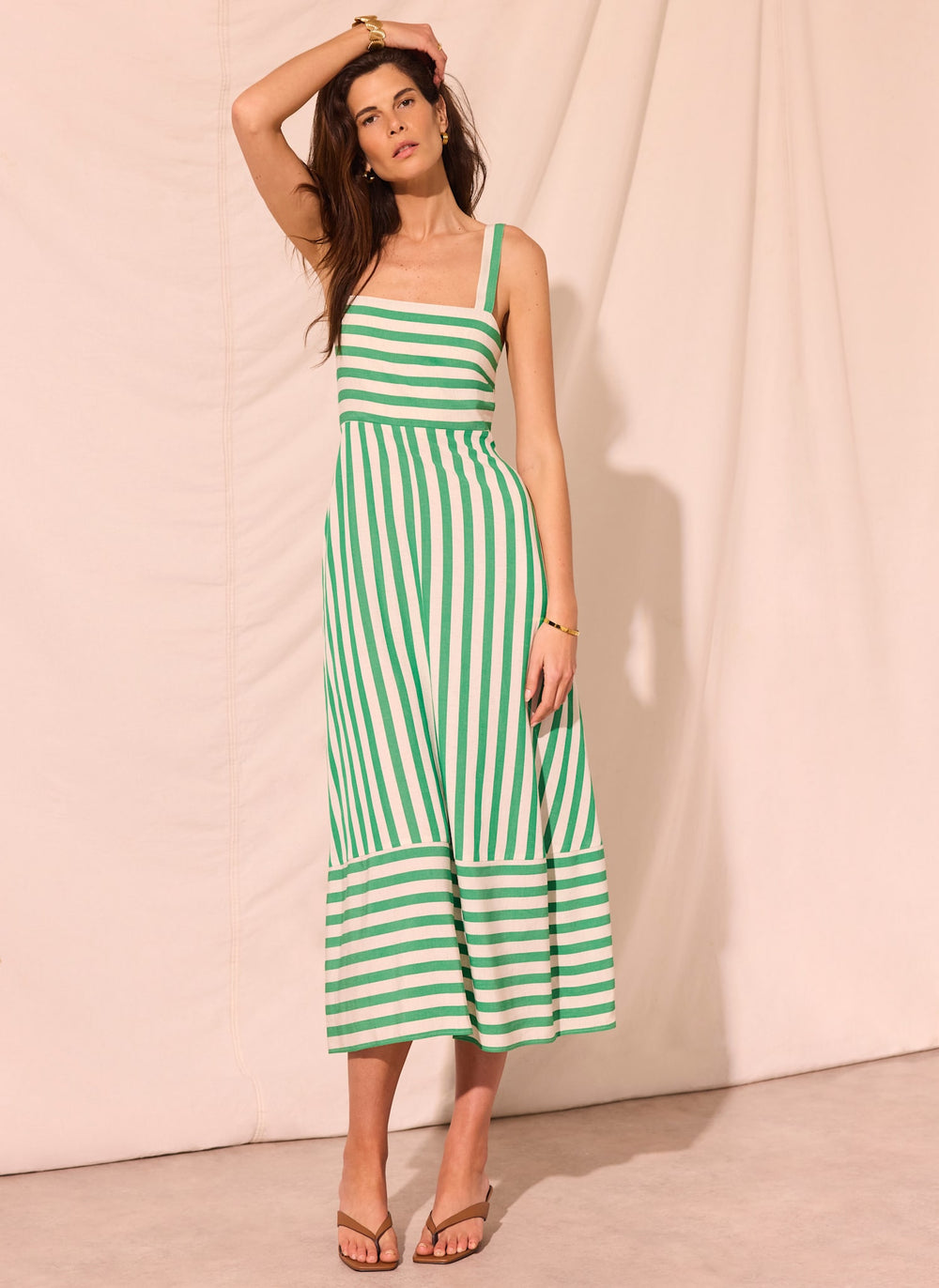 slim fit dress slacks Green & White Wavy Knit Stripe Wilder Dress main image 1