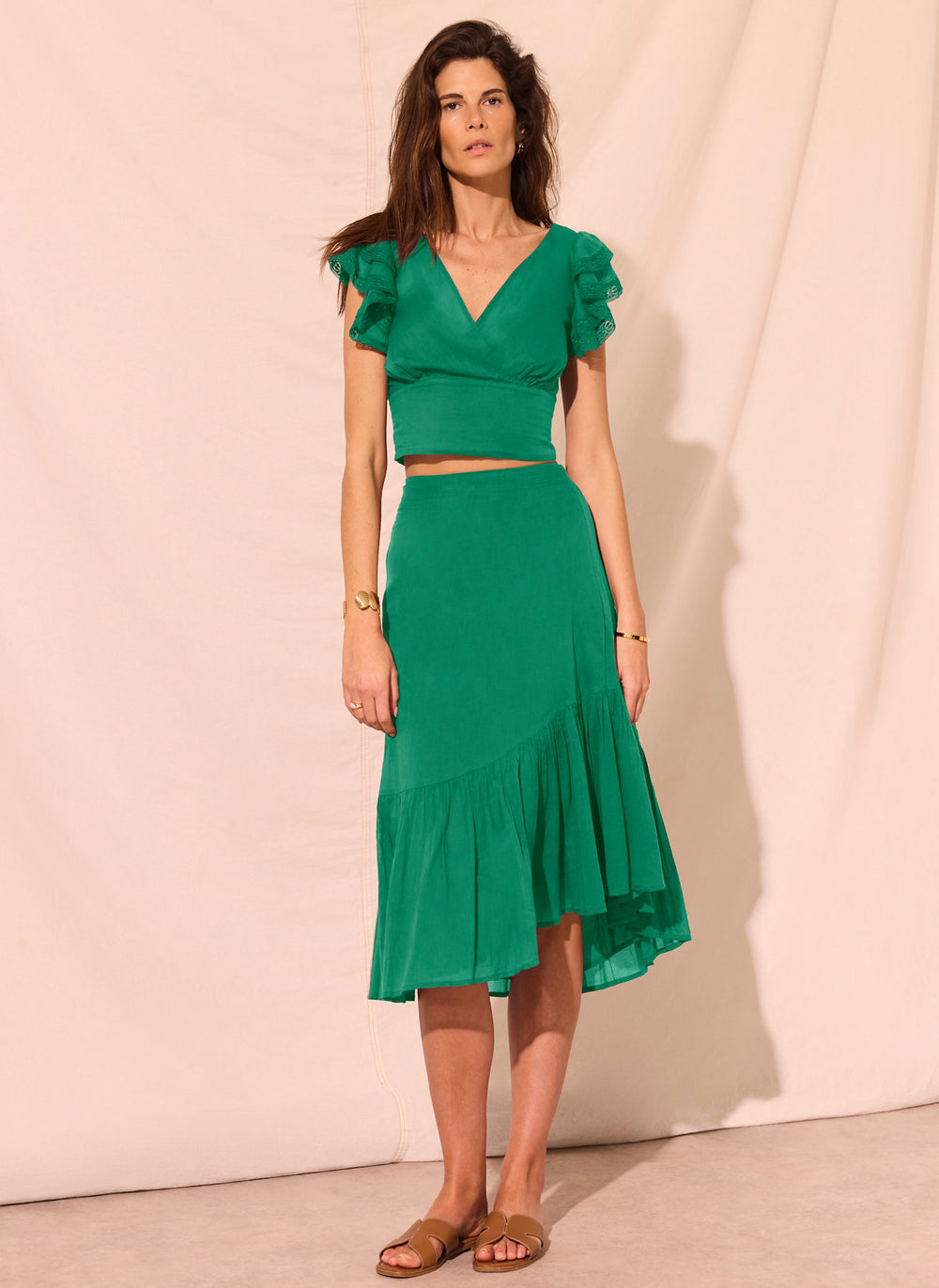 Green Cotton Top and Skirt Set