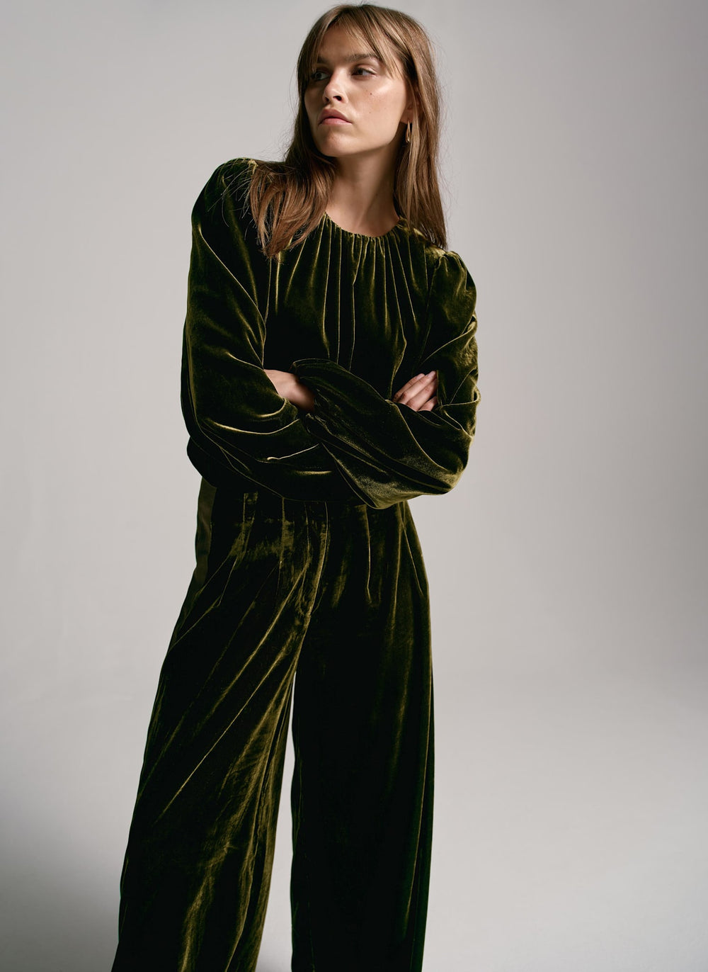 Khaki Velvet Long Sleeve Top