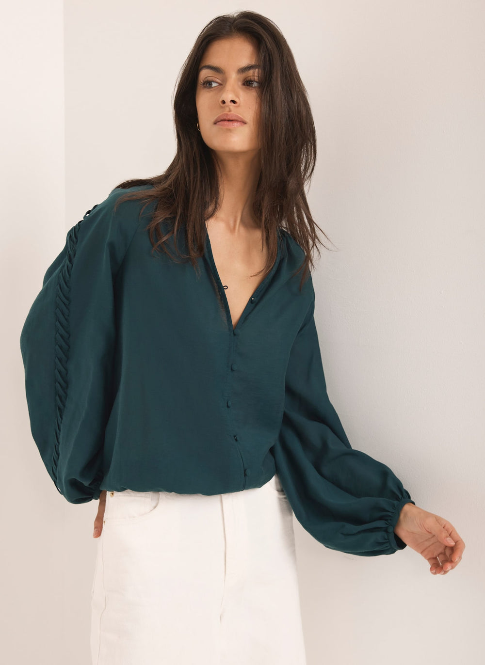 Teal Whipstitch Detail Blouse