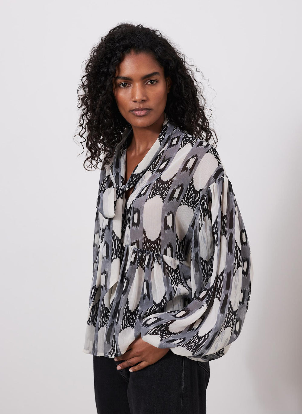 Grey Abstract Print Blouse