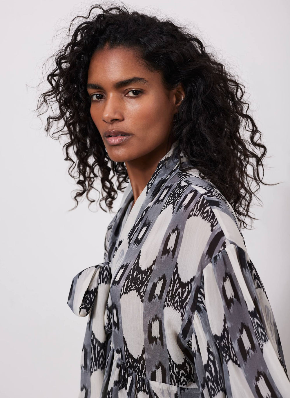 Grey Abstract Print Blouse