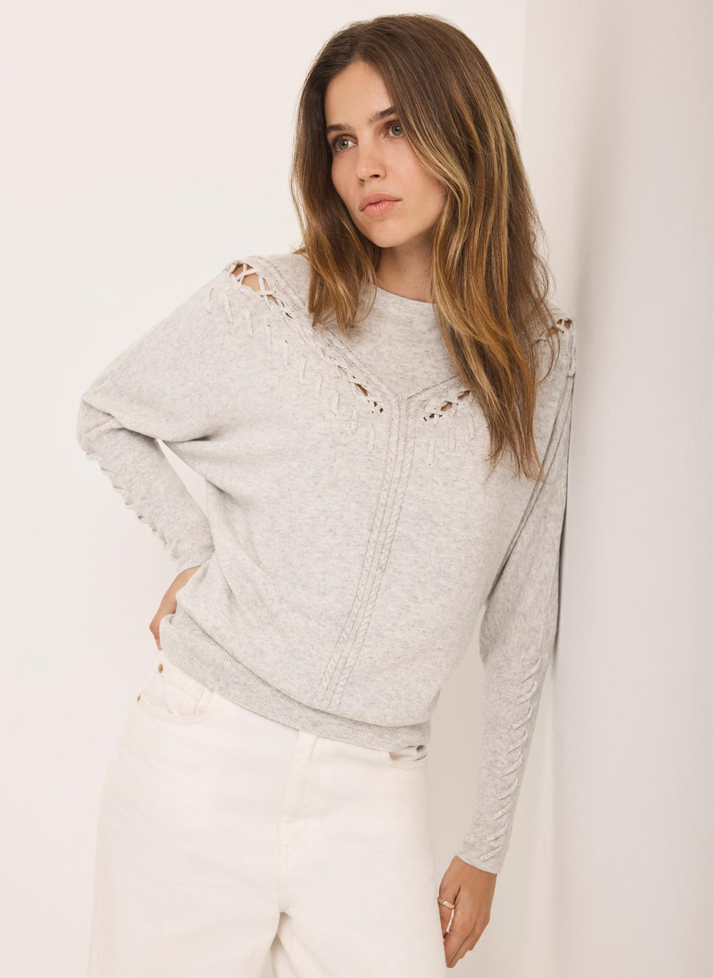 Grey Cotton Blend Stitch Detail Jumper