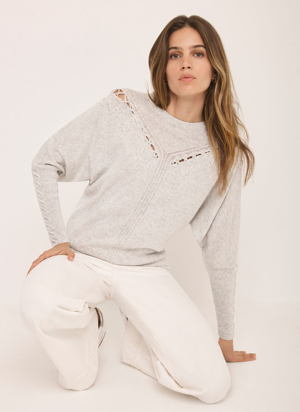Grey Cotton Blend Stitch Detail Jumper