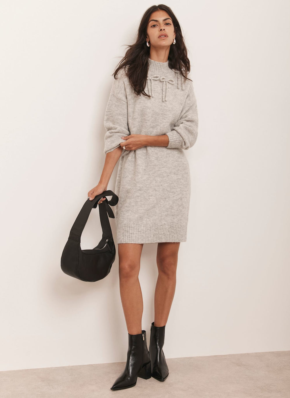Grey Bow Knit Mini Dress