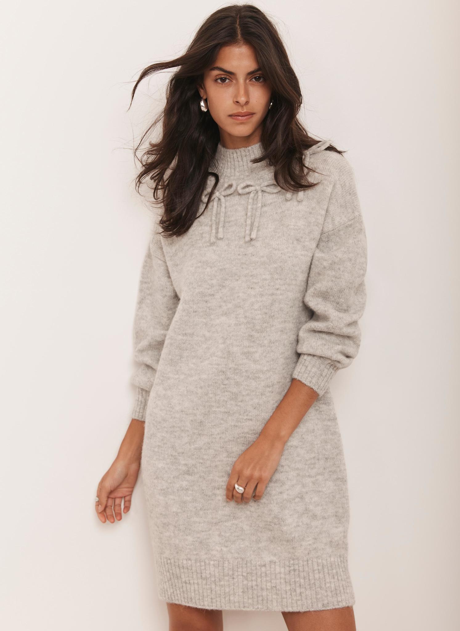 Grey Bow Knit Mini Dress – Mint Velvet