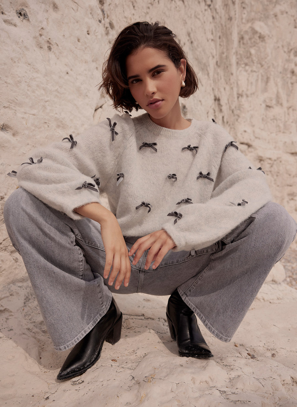 Grey Alpaca Blend Bow Detail Jumper