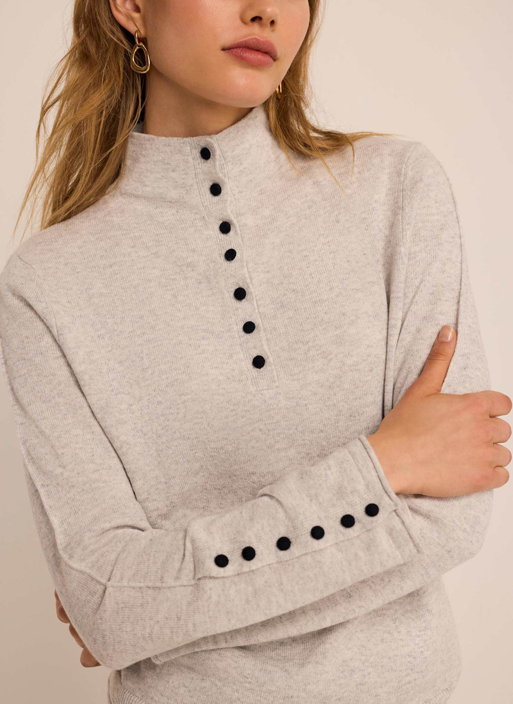 Grey Funnel Neck Knit Top