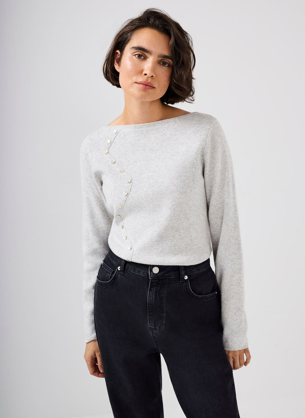 Grey Button Detail Knit Top