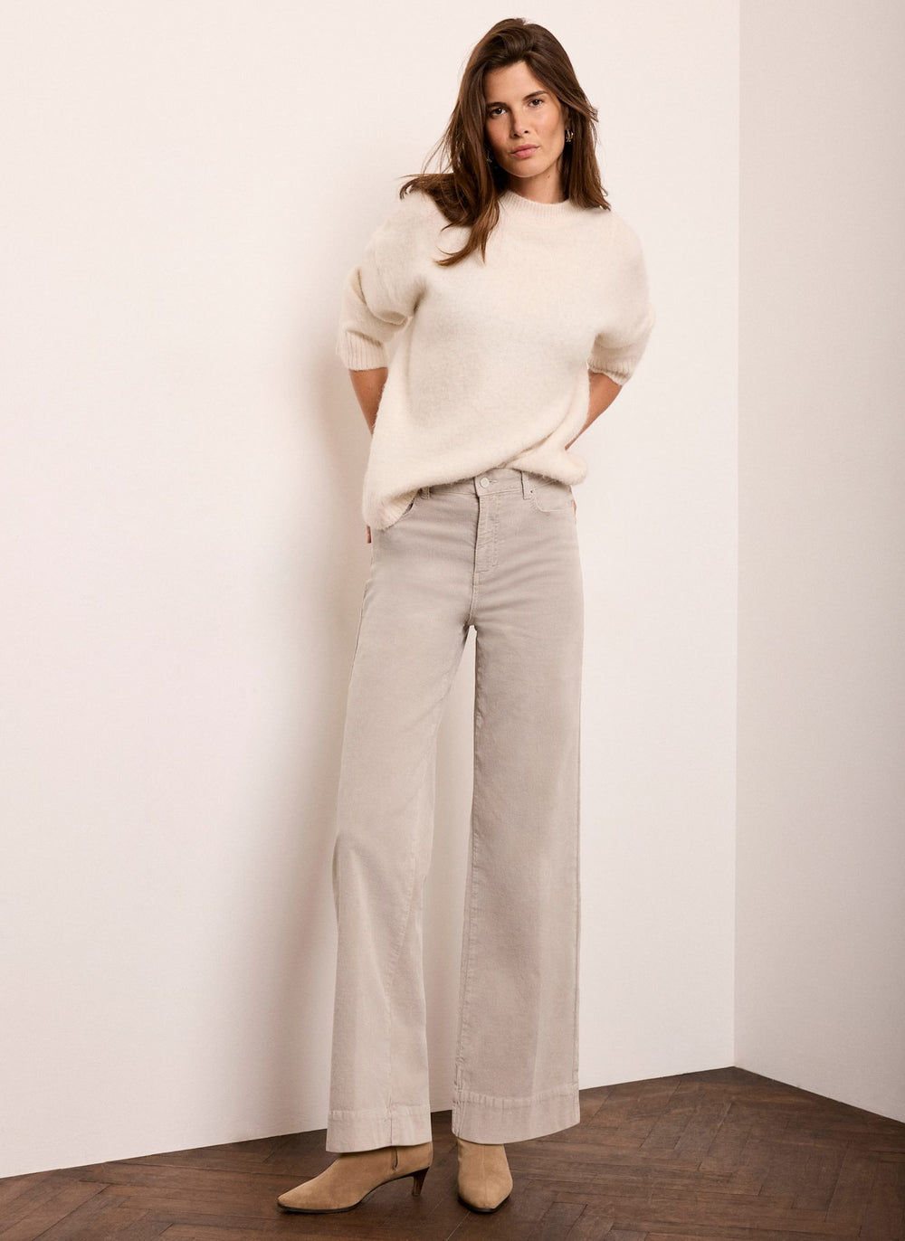 Grey Corduroy Wide Leg Trousers