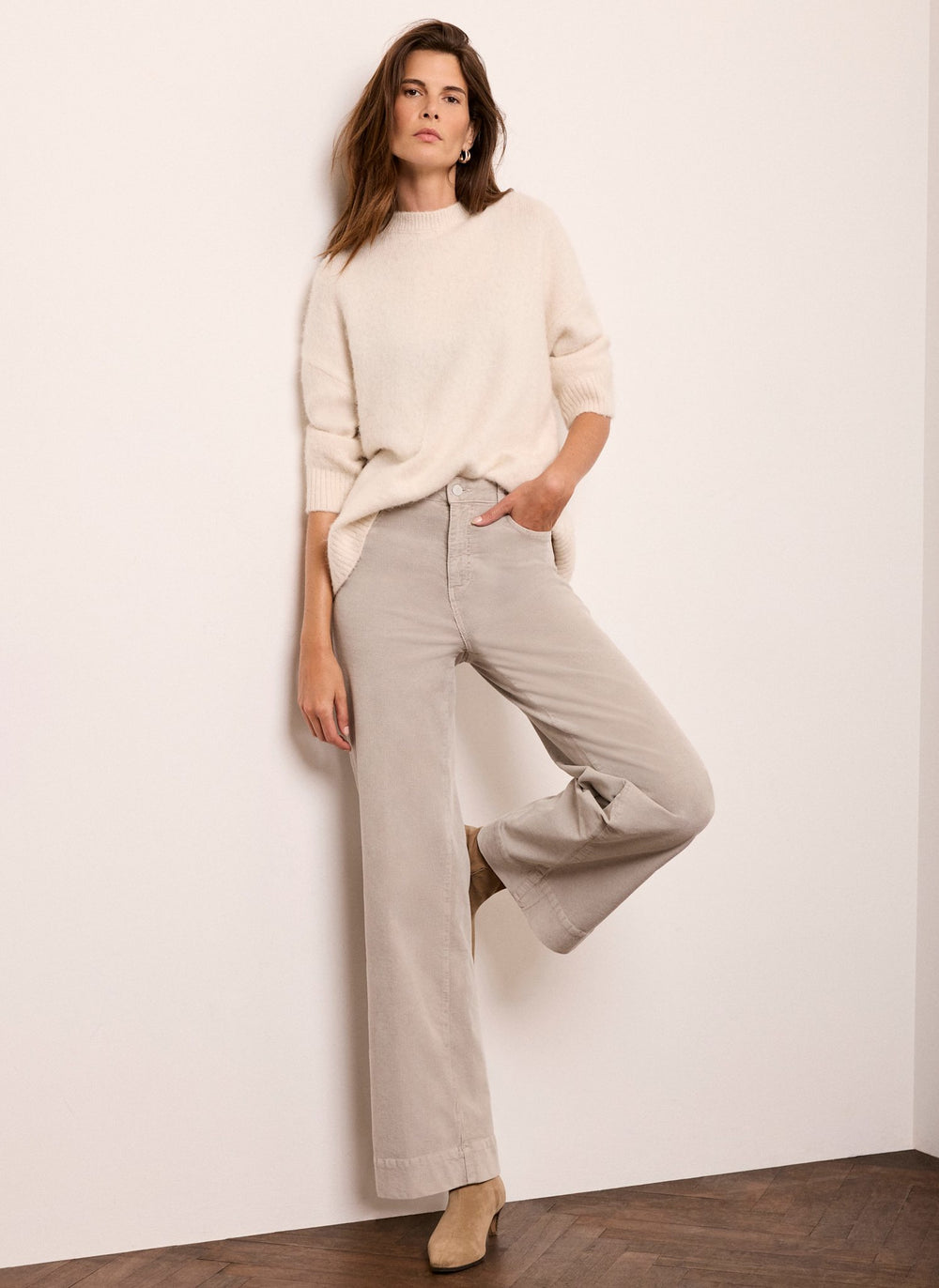 Grey Corduroy Wide Leg Trousers
