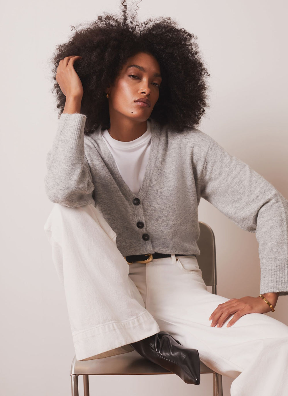 Grey V-Neck Knit Cardigan