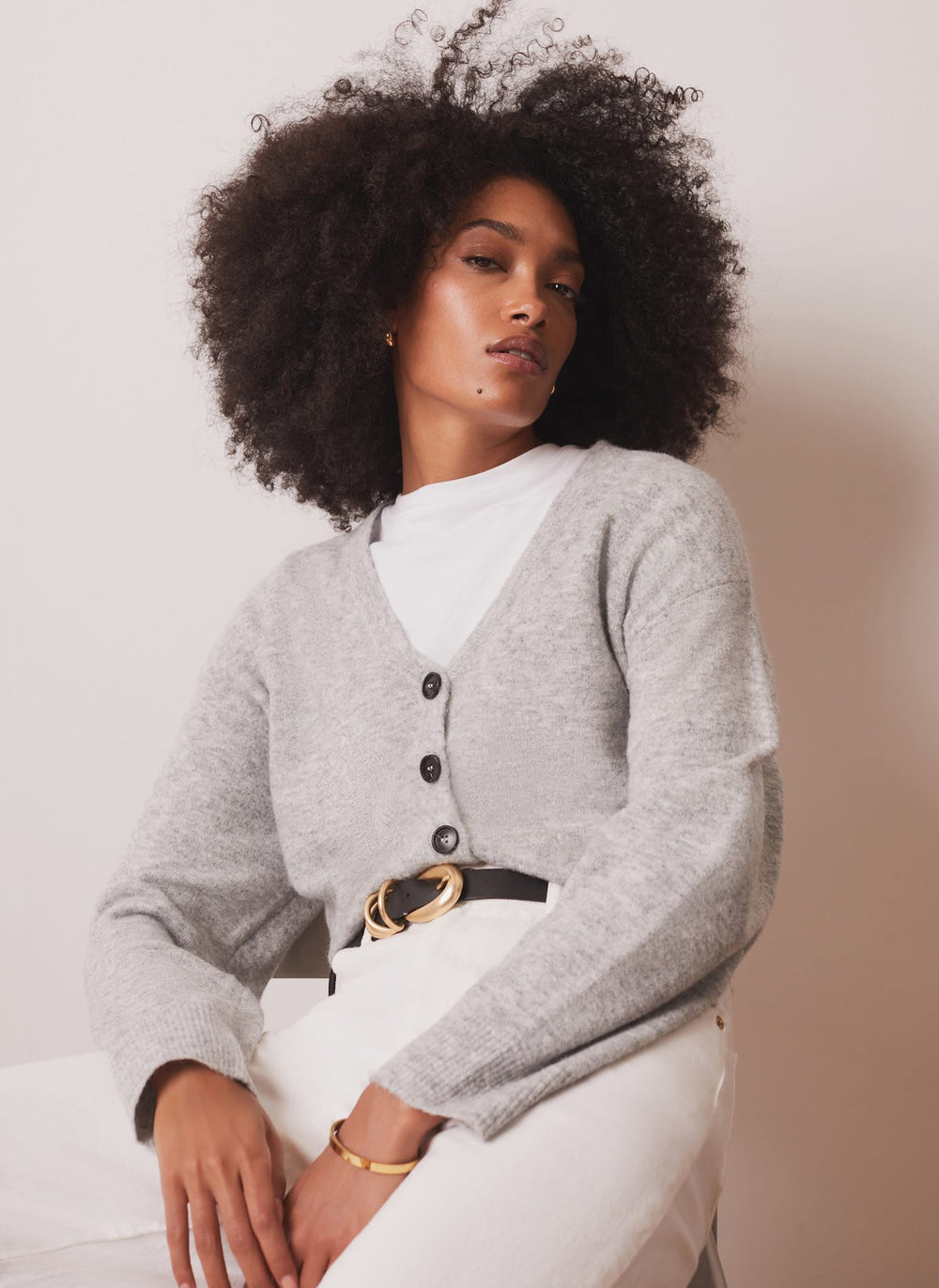 Grey V-Neck Knit Cardigan