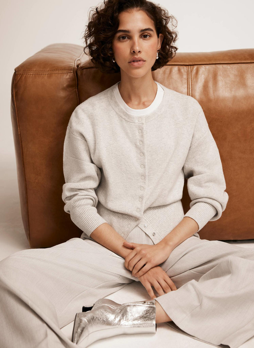 Grey Cotton Blend Cardigan