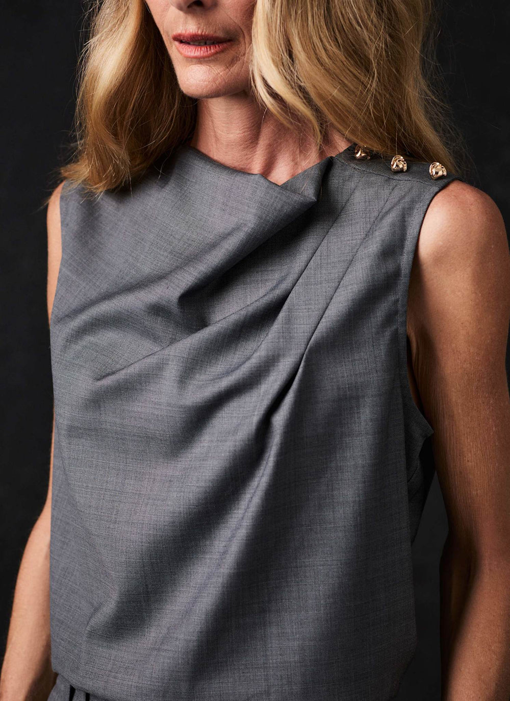 Grey Wool Blend Cowl Neck Top