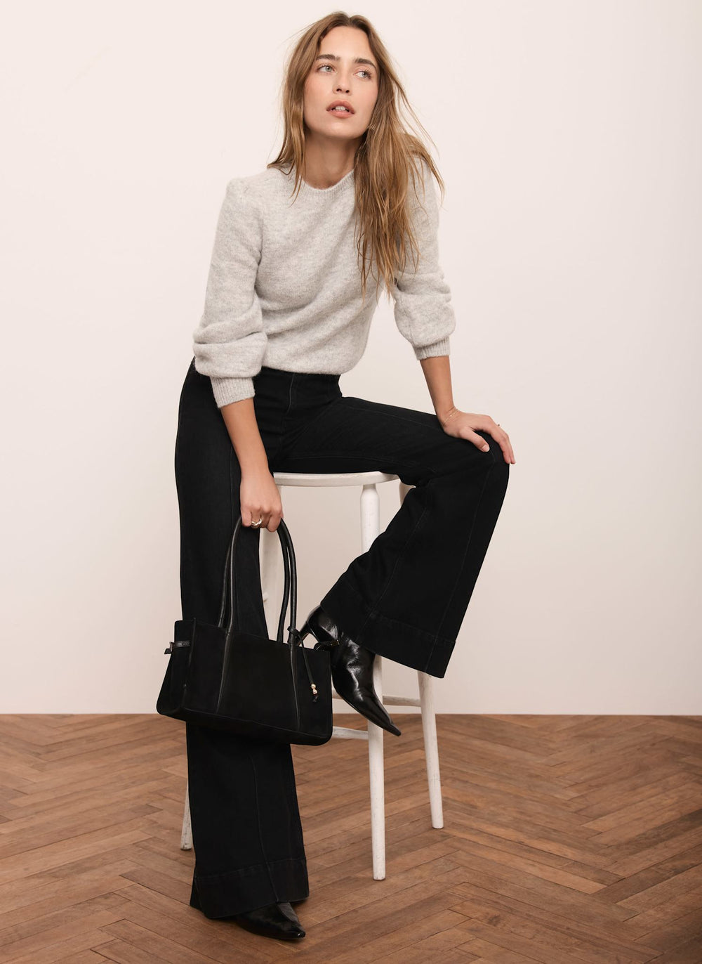 Grey Puff Sleeve Knit Jumper