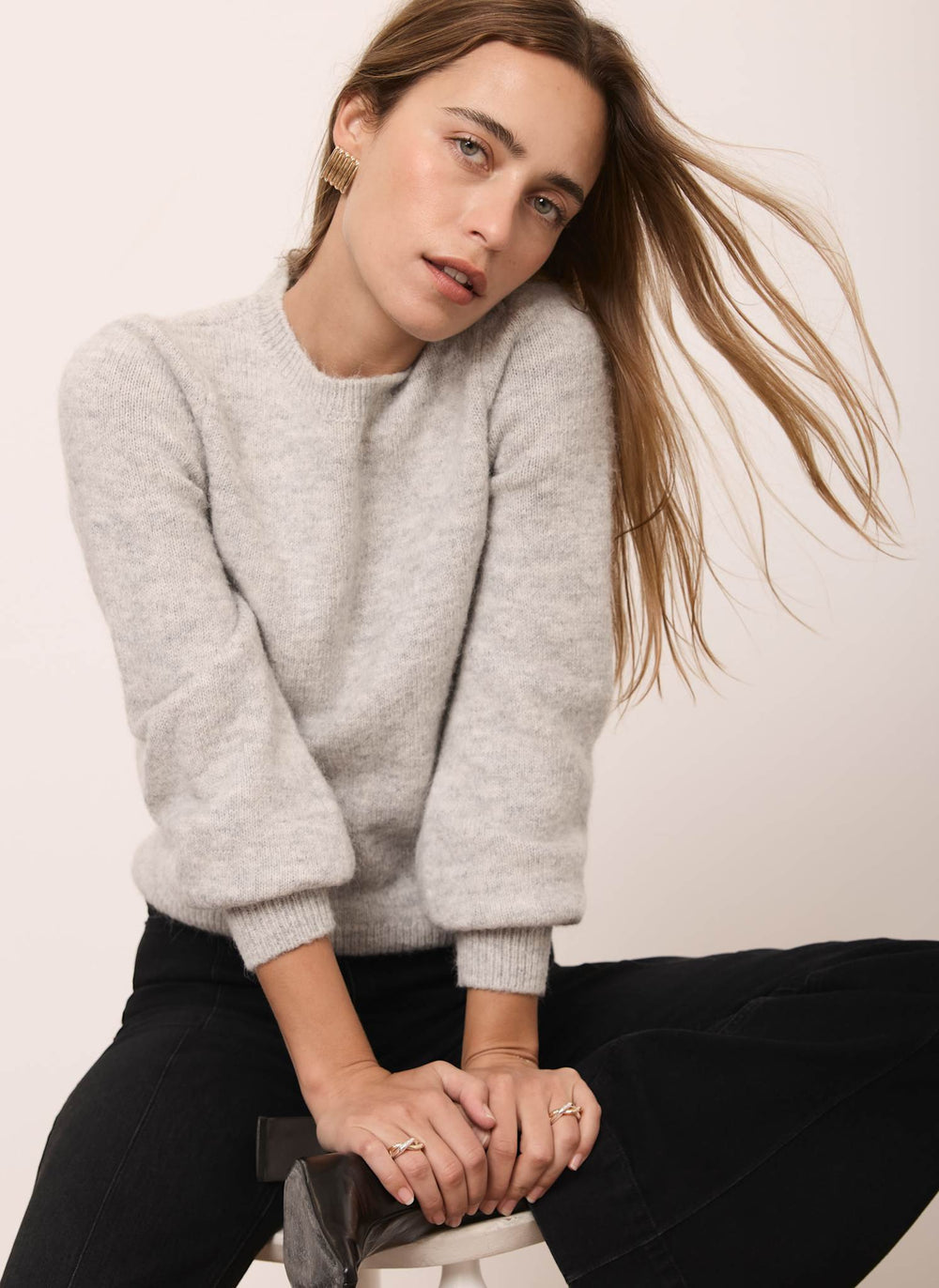 Grey Puff Sleeve Knit Jumper