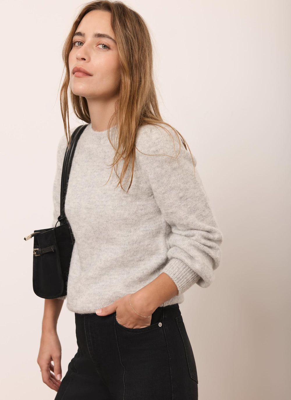 Grey Puff Sleeve Knit Jumper