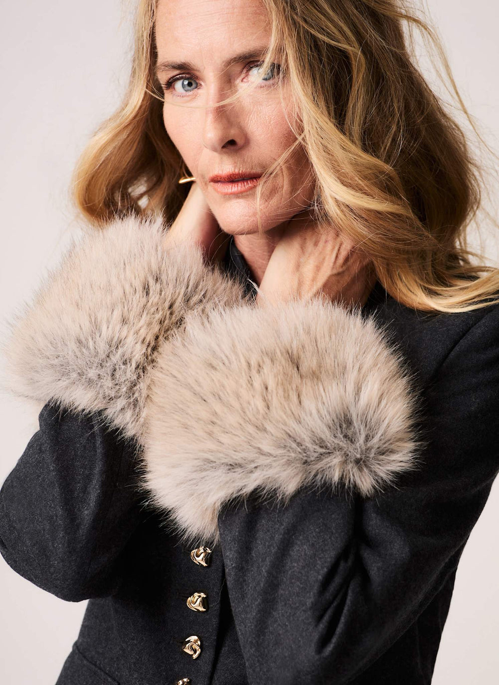 Grey Faux Fur Trim Sculpted Jacket