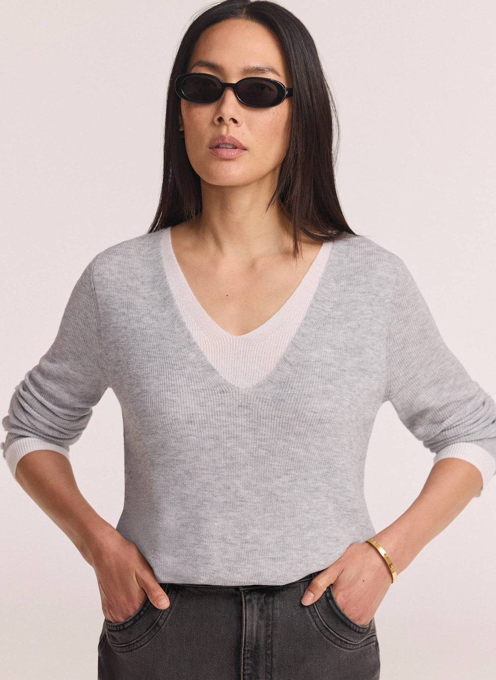 Grey Layered Detail Knit Top