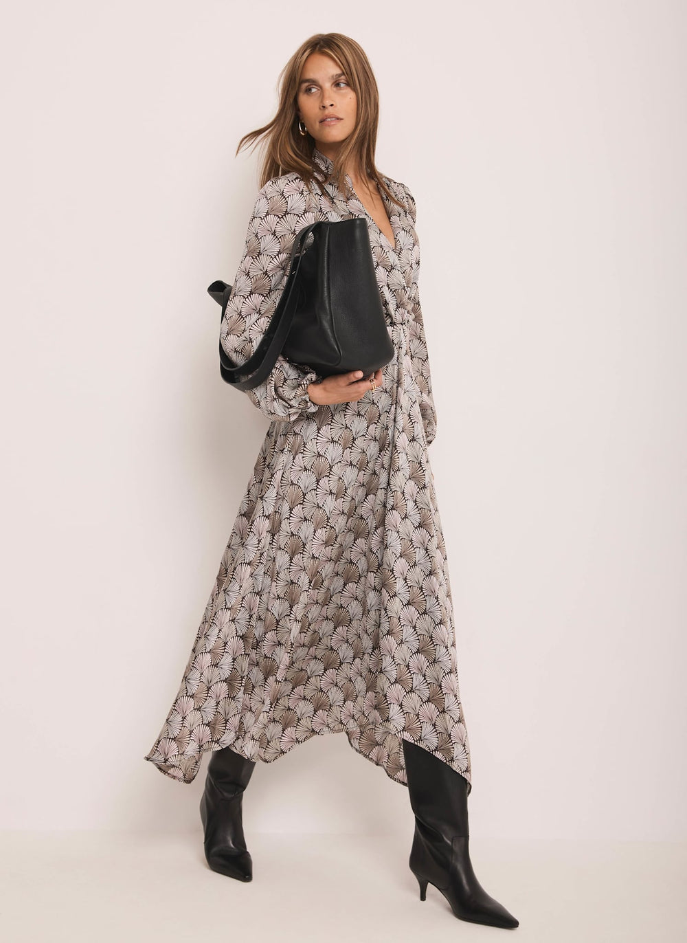 Neutral Geo Print Midi Dress
