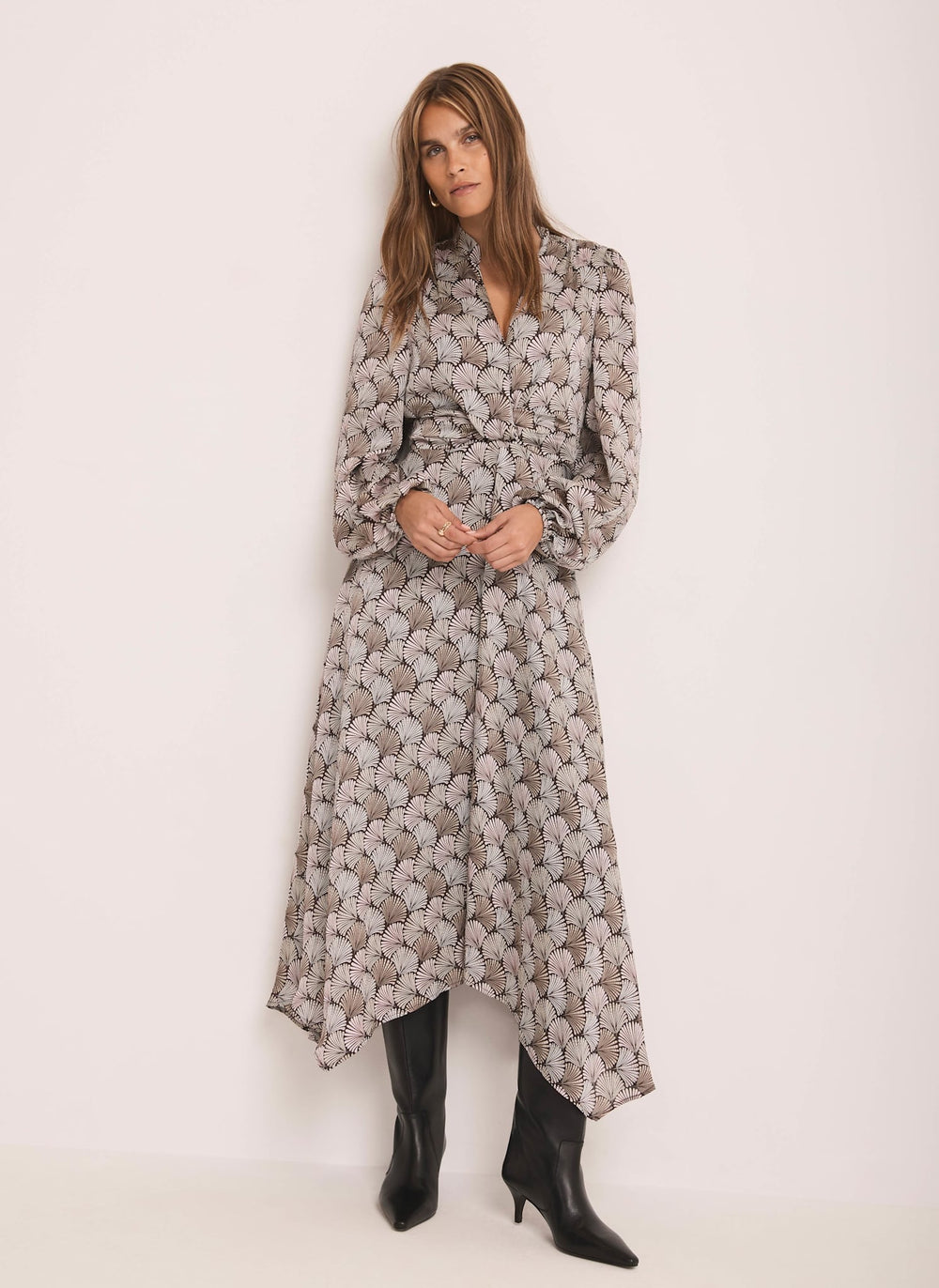 Neutral Geo Print Midi Dress