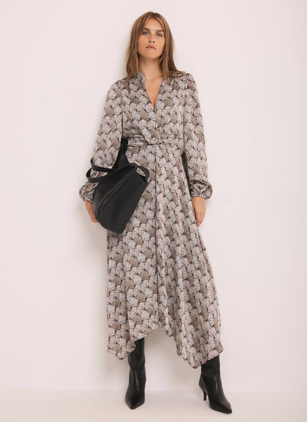 Neutral Geo Print Midi Dress
