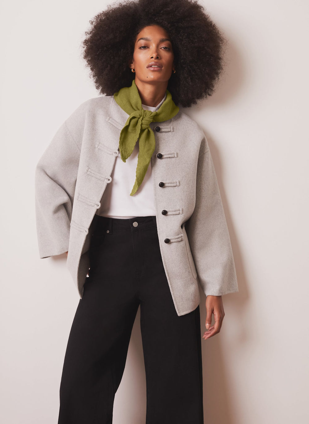 Grey Wool Blend Toggle Detail Coat