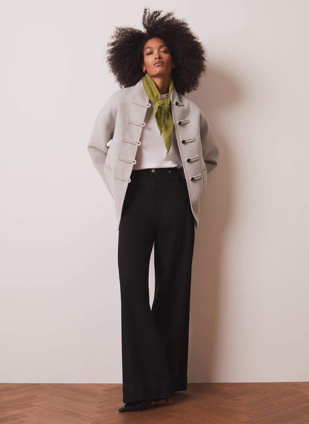 Grey Wool Blend Toggle Detail Coat