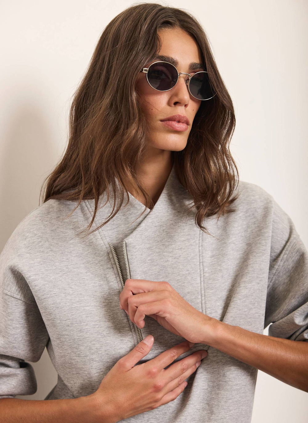 Grey Cotton Blend Zip Detail Sweatshirt