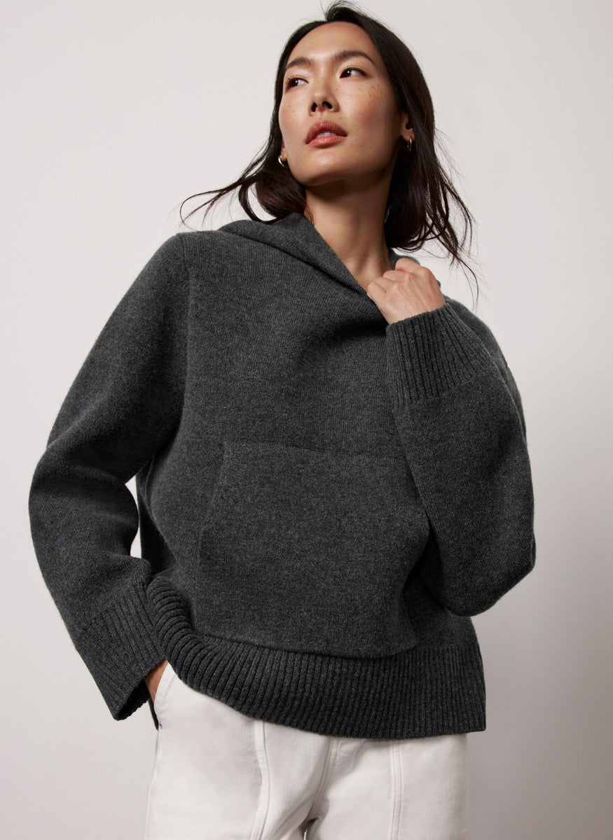 Grey Wool Blend Knit Hoodie Mint Velvet