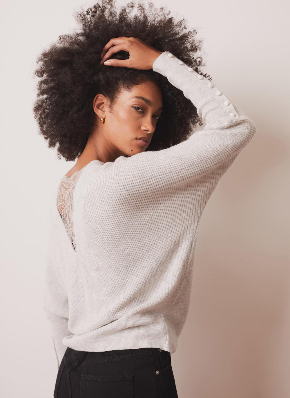 Grey Lace Detail Batwing Jumper
